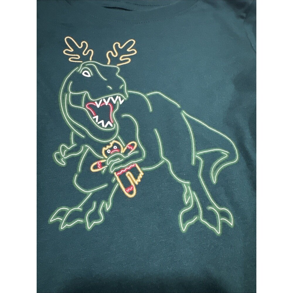 Long Sleeve Dinosaur Christmas Green Holiday T-Shirt Size 18M - Picture 3 of 3